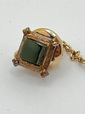 Vintage Sterling Silver Square Green Stone Tie Tack Pin Mid Century Mad Men